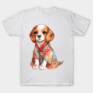 Watercolor Beagle Dog in Kimono T-Shirt